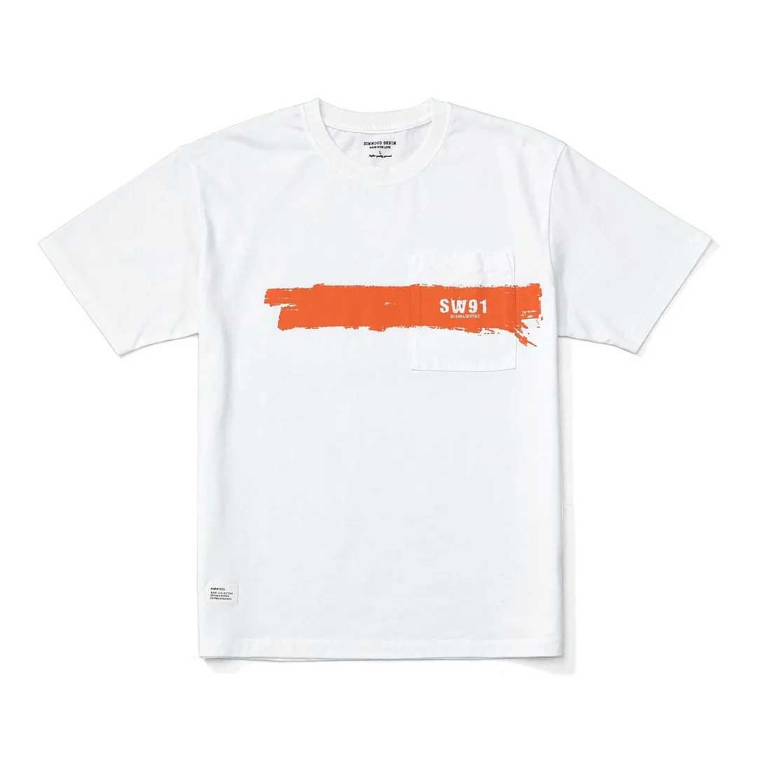 SIMWOOD 2021 Summer New Oversize T-shirts Men Painting Chest Pockets 100% Cotton Loose Tops Plus Size Brand Clothing SK120556