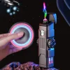 Double arc Lighter Metal Body Windproof Lighter -Type-C -Rechargeable Flameless Lighter Rotating Decompression Fingertip Alloy Gyro Lighter