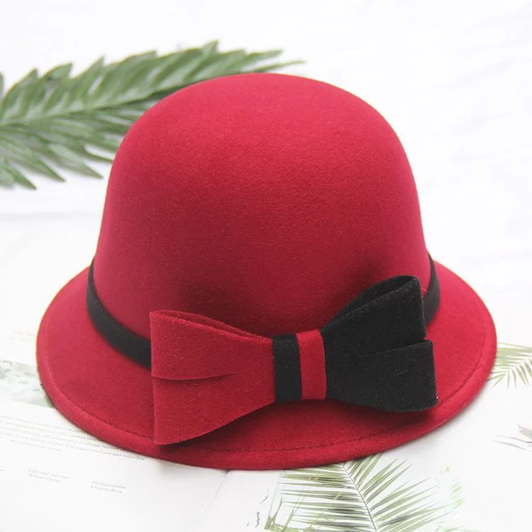 Bucket Hats Wool Felt Bowknot Dome Wide Brim Elegant Top Hats