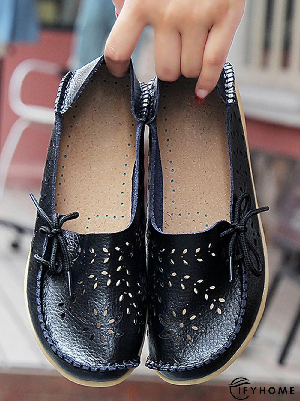 Cowhide Hollow Lace-up Portable Shoes | IFYHOME