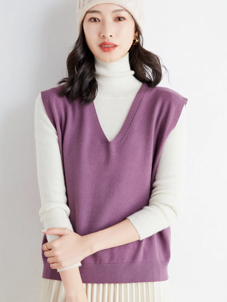 Churchf Churchf Blend 2024 Autumn / Winter New Ladies Loose V-Neck Solid Color Short Cover Vest Knit Vest Vest
