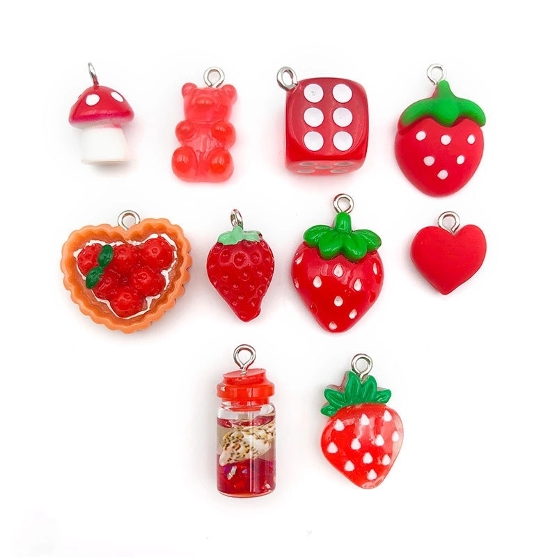 1 Piece 10 * 20mm 14 * 22mm 16*25mm Resin Heart Shape Strawberry Mushroom Pendant