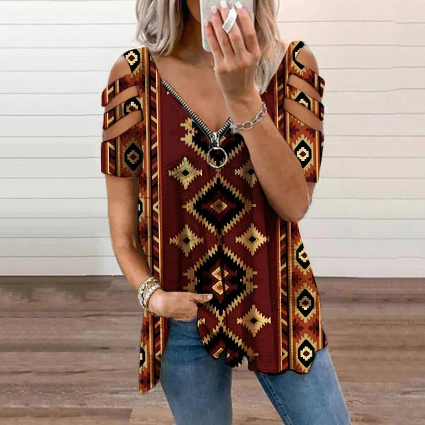 Vintage Western Print Cutout T-Shirt