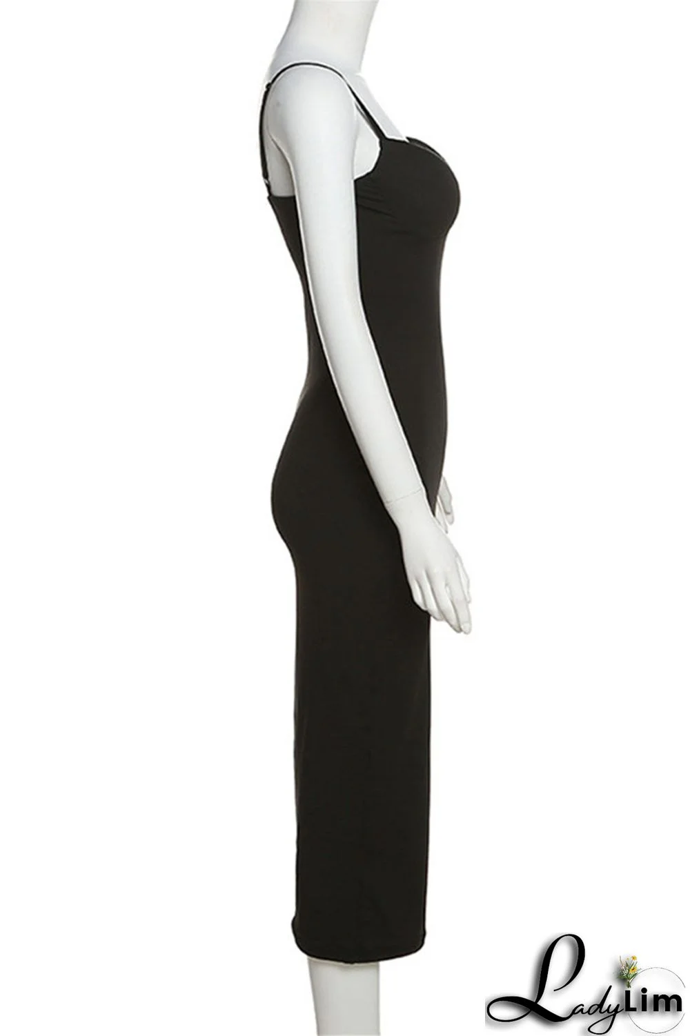 Khaki Sexy Casual Solid Backless Spaghetti Strap Long Dress