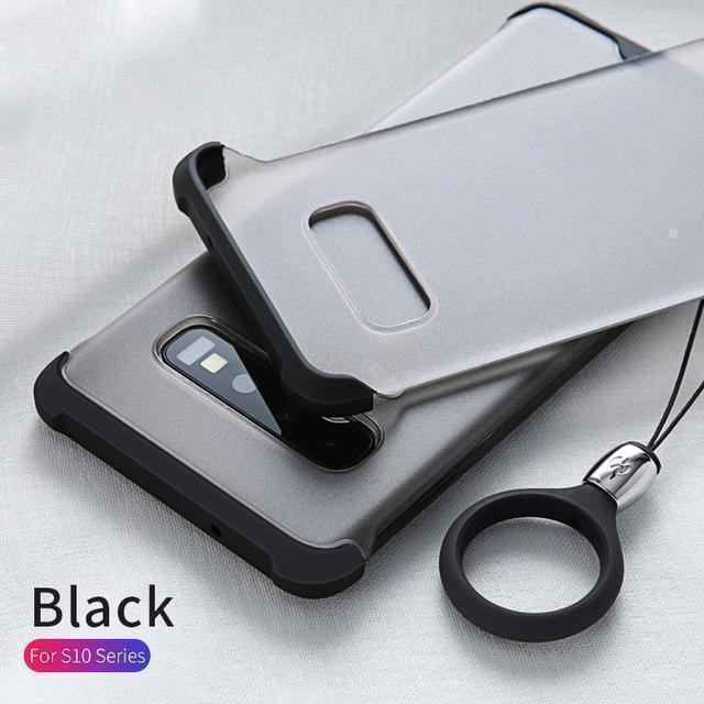 Airbag Bumper Four Corners Anti-fall Frosted Cover with Ring Lanyard for Samsung S10 S10+ S10E