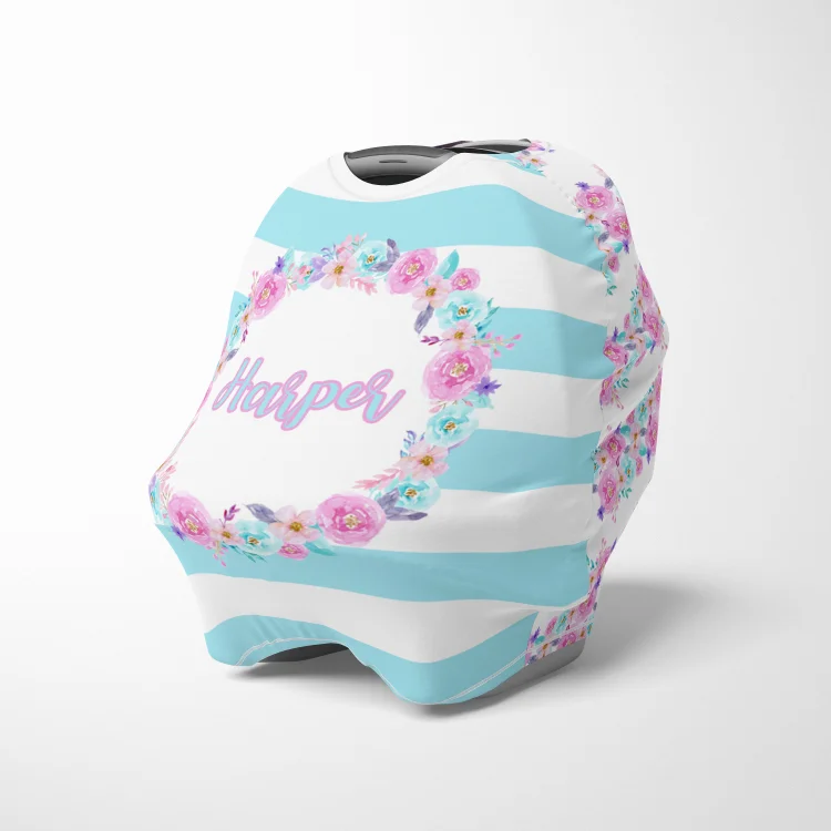 Personalized Floral Wreath Baby Car Seat Canopy| Canopyl143