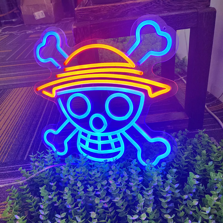Anime Neon  One Piece Lufy Neon Sign Custom Anime Skull Wall Decor Ones Pieces Anime Logo Calavera Decor Skull Art
