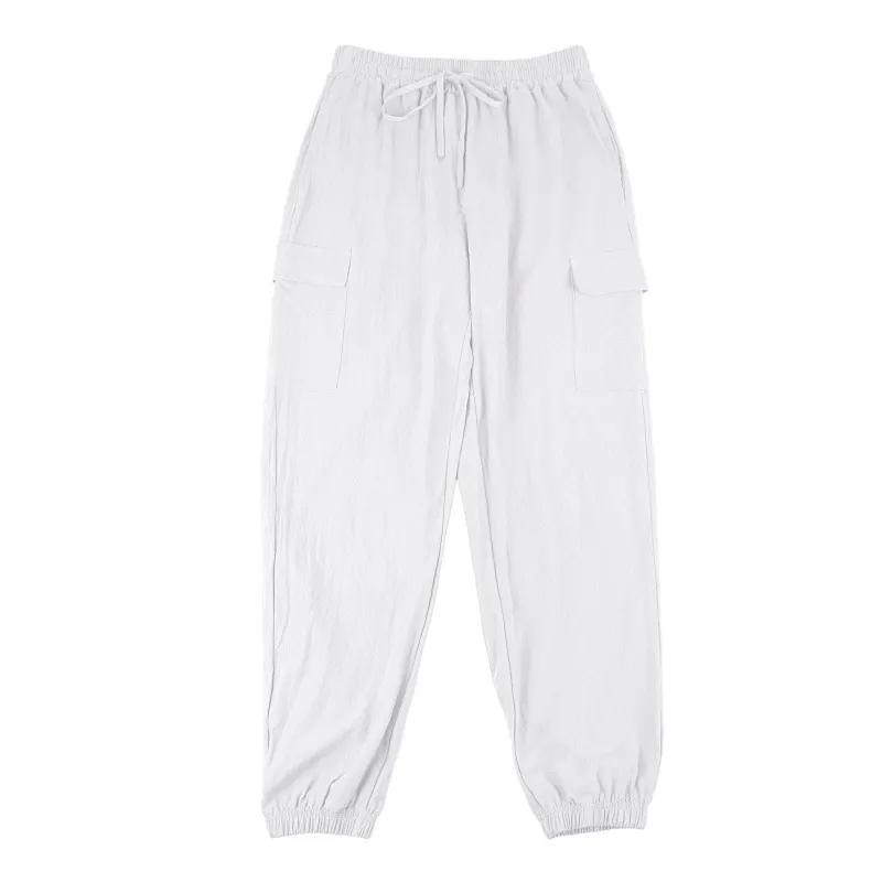 2026 American Style Linen Long Pants Men’s Summer Casual Loose Multi-Pocket Trousers