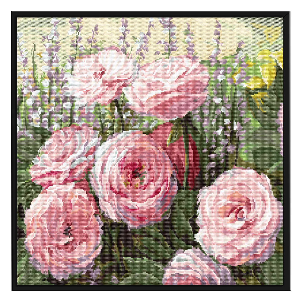 14CT Full Stamped Cross Stitch - Rose Flower(Canvas|48*48CM)