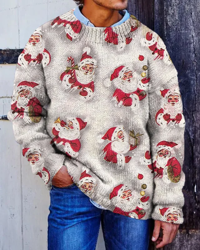 Men's Santa Claus Delivering Gifts Print Knit Sweatshirt
