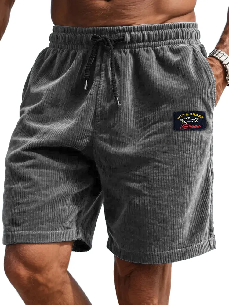 Men's Retro Fashion Corduroy Logo Simple Casual Shorts-Customized products