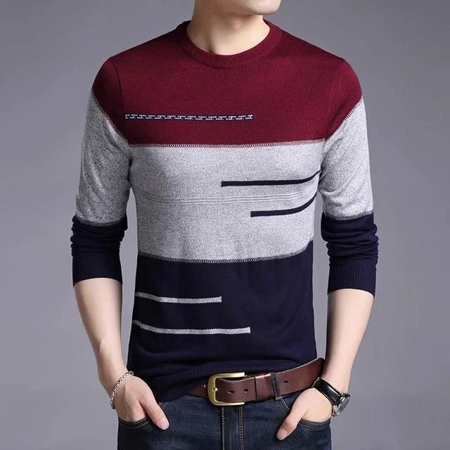 male pullover sweater men knitted jersey striped sweaters mens knitwear clothes tops | EGEMISS