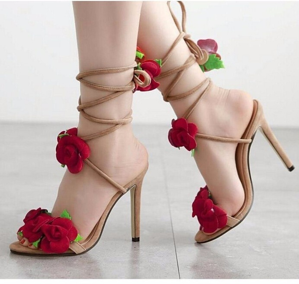 Womens Fashion: Taiwan Show Rose Cross Lacing Women Sandals High Heels Lady Casual Lace-Up