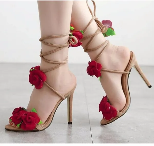 Womens Fashion: Taiwan Show Rose Cross Lacing Women Sandals High Heels Lady Casual Lace-Up