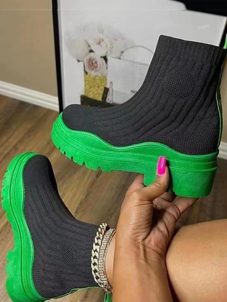 Fashion Round Toe Knit Boots