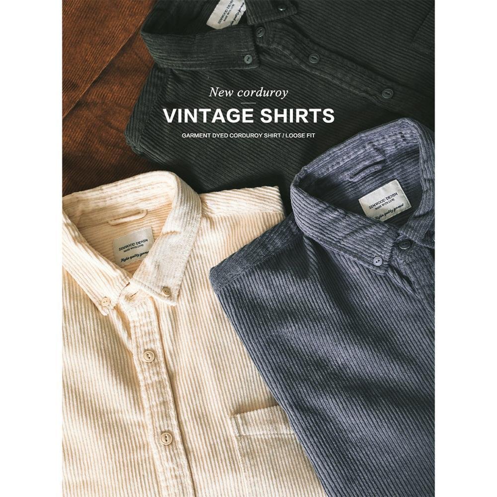 SIMWOOD 2021 Autumn New Retro Corduroy Shirts Men Garment Dyed Warm Loose 100% Cotton Shirts Plus Size Quality Clothes SK130050