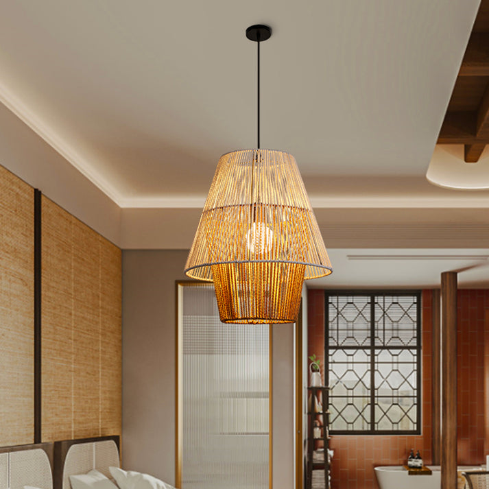 Flush Mount Hemp Rope Pendant Light Over Kitchen Island