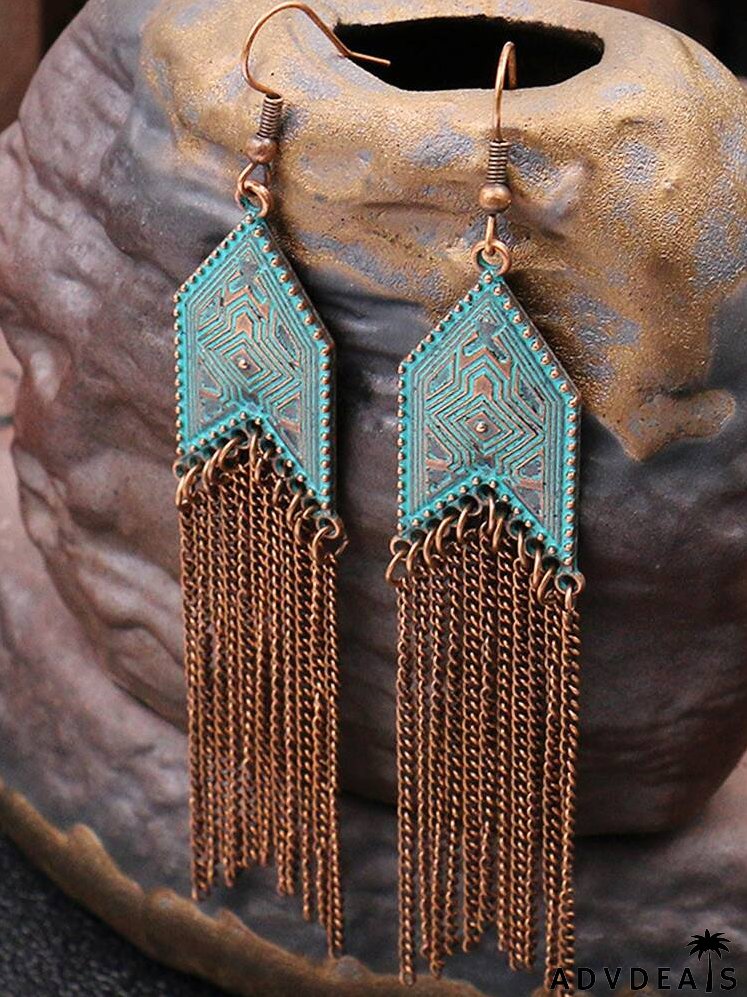 Bohemian Geo Decor Tassel Drop Earrings