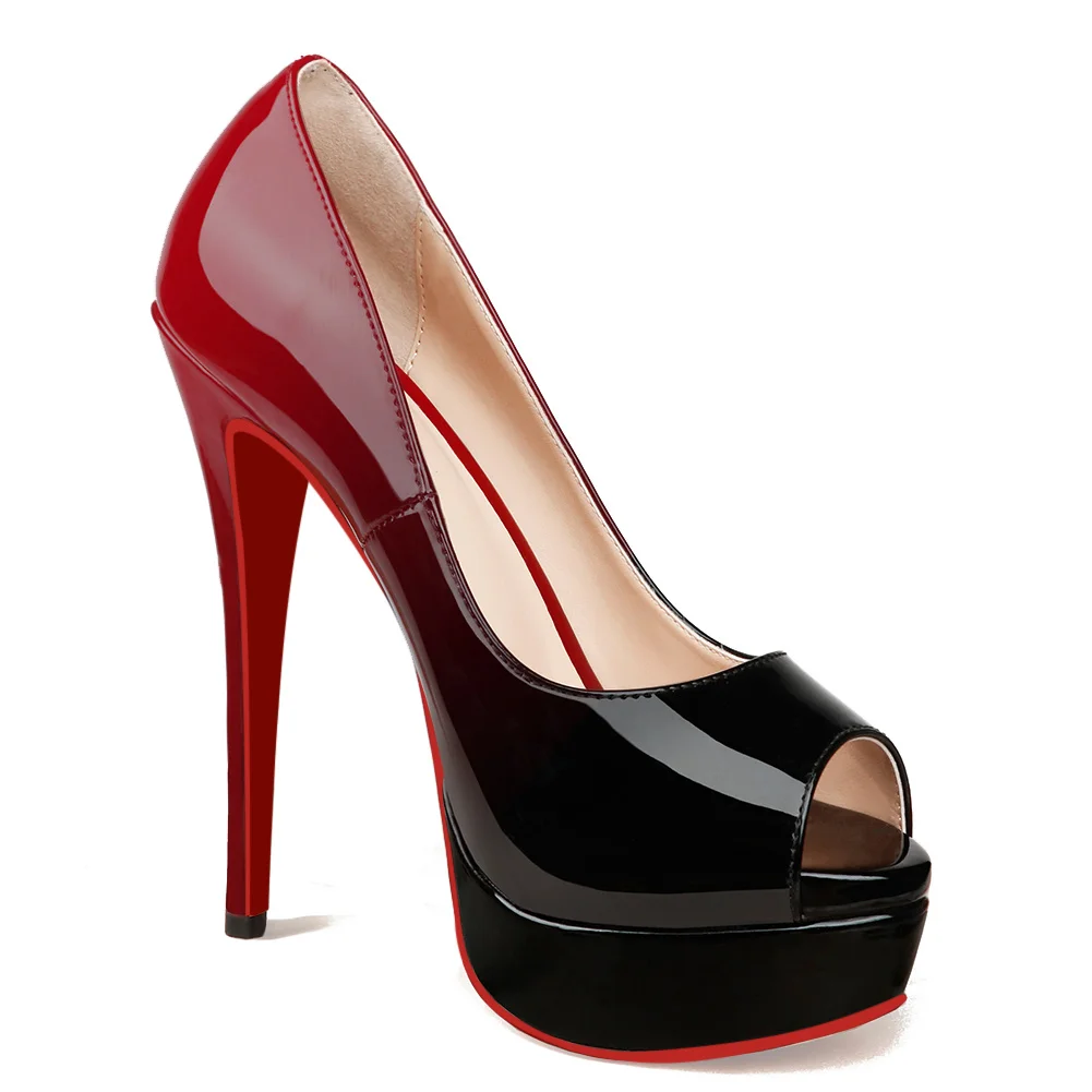 150mm Red Bottom Sky High Platform Pumps Gradient Color Shoes-MERUMOTE