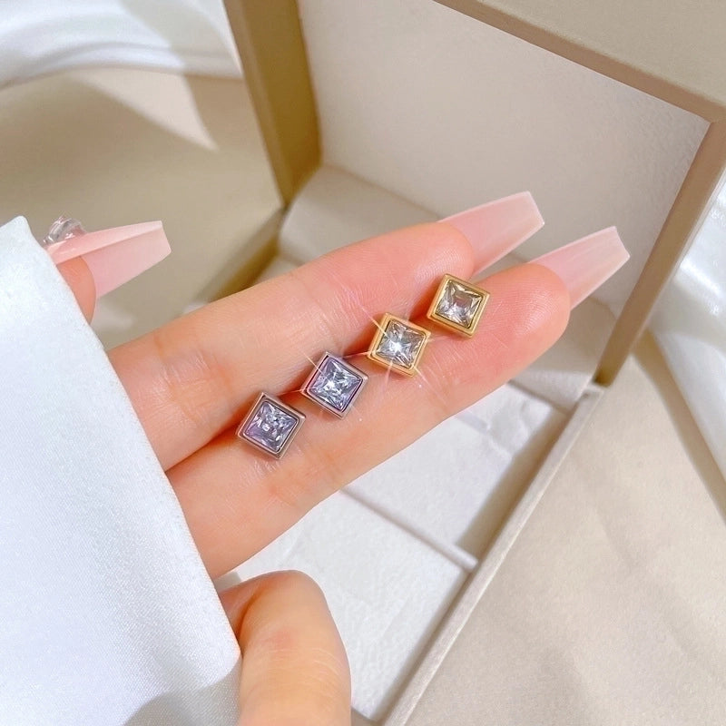 1 Pair Minimalist Square Plating Inlay Titanium Steel Zircon Ear Studs