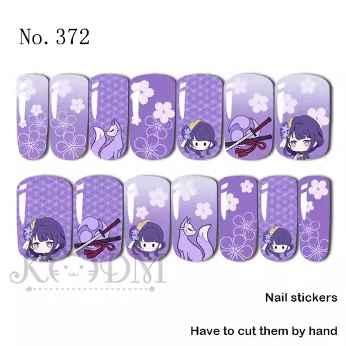 Collectvip Genshin Keqing Ganyu Zhongli Cute Pretty Game Nail Stickers Simple Cartoon Nail Art Accessories Gradient Fashionable Nail Tips