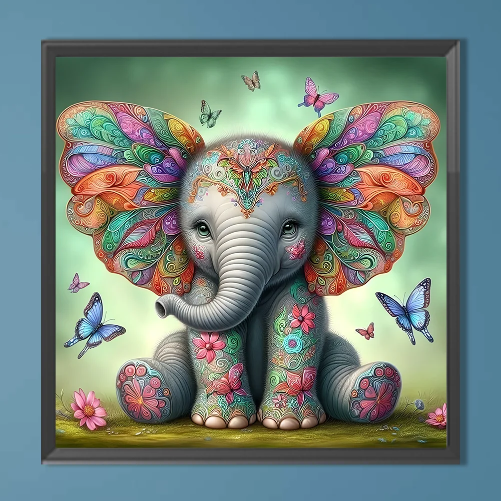 Diamond Painting - Full Round Drill - Butterfly Elephant(Canvas|30*30cm)
