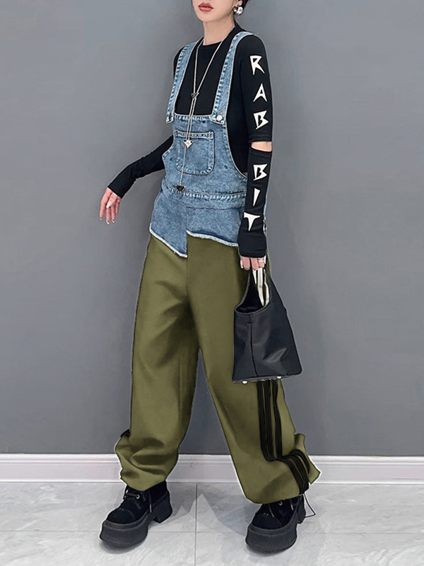 Casual Color Matching Patchwork Denim Pants