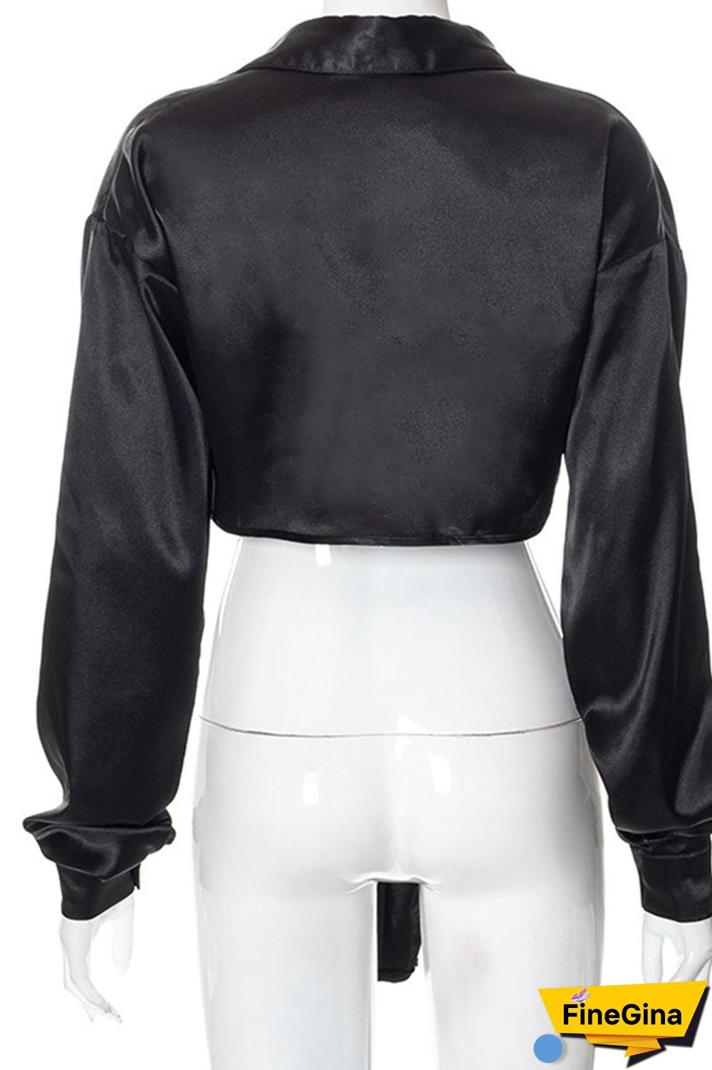 Black Street Solid Patchwork Buckle Asymmetrical Turndown Collar Tops