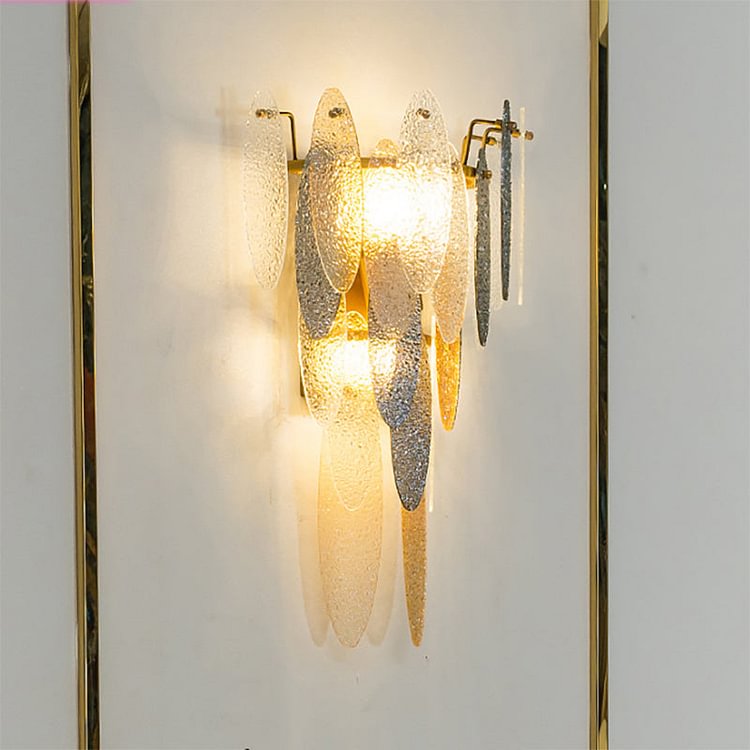 Multi Layer Flush Mount Wall Sconce with Oval Glass Shade Modernism 2 Heads Wall Lamp in Brass