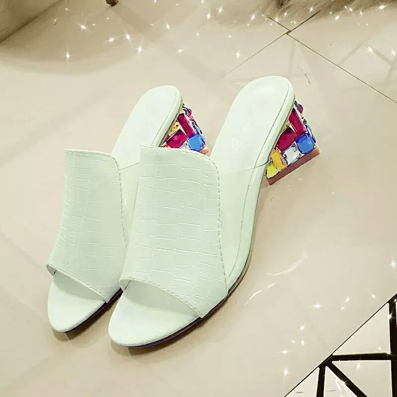 Yyvonne Dew Outside Wearing Large-Size Women's Shoes Coarse Heel Drag Women's Shoes Candy Color Temperament And Cool Slippers