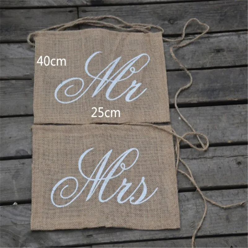 2pcs/set Large 35cm MR&MRS Banner Wedding Decorations Wedding Chair Decoration Flag Just Married Wooden Banner Wedding Favors-S