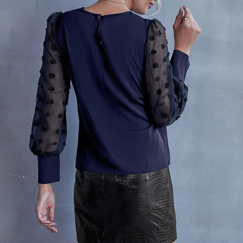 Solid Women Tops And Blouses Fashion Patchwork O Neck Long Sleeve Office Work Lady Casual Plus Size Elegant Shirt Female Blusas