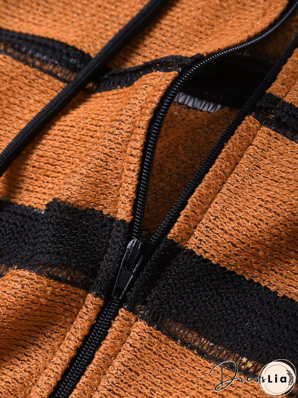 Stripe Pattern Knit Zip Front Long Sleeve Crop Cardigan