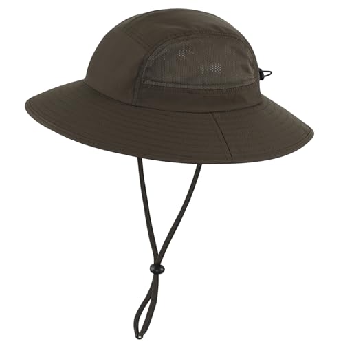 Home Prefer Men's Outdoor Safari Sun Hat Wide Brim Fishing Hat Breathable Mesh Hiking Hat UV Protection Bucket Hat UPF 50+