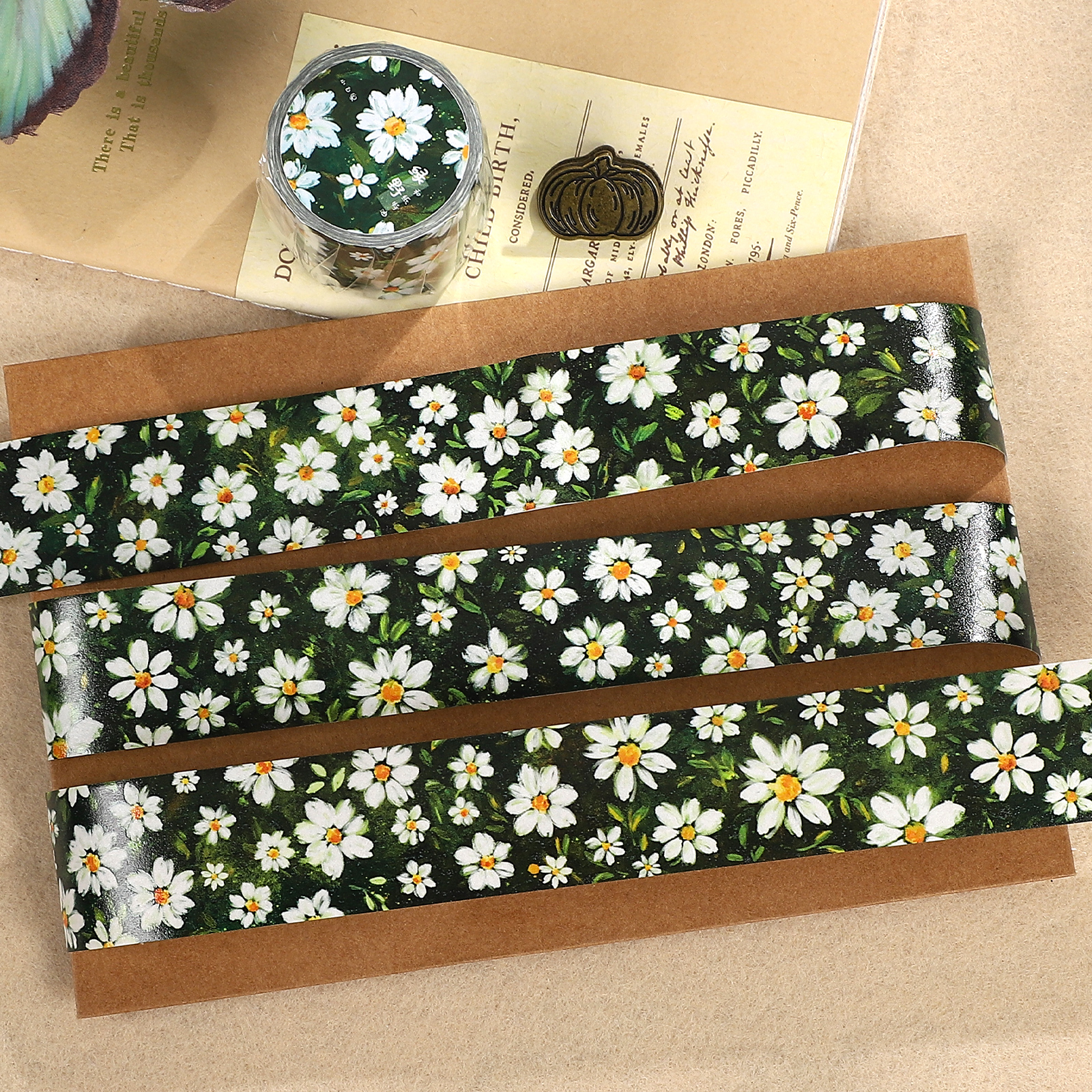 와시 테이프 - 27mm*300cm 빈티지 그린 필드 플랜트 플라워