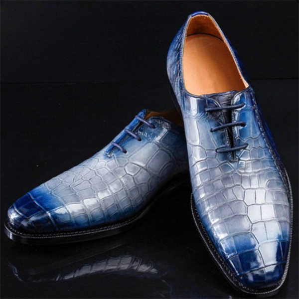 New Pointed Color Matching Lace-up Thick-heel Men's Shoes