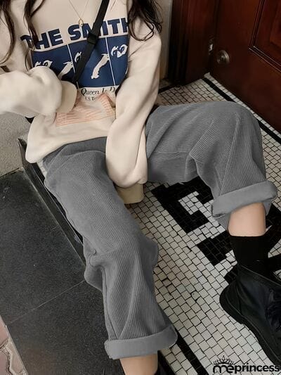 Corduroy High Waist Cropped Straight Pants