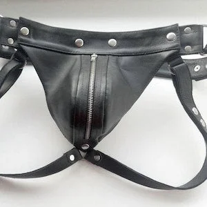 pornhint Pornhint Leather jockstraps with zipper by FSman, male fetish underwear