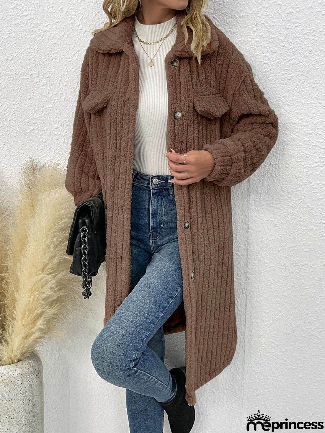 Collared Neck Drop Shoulder Coat