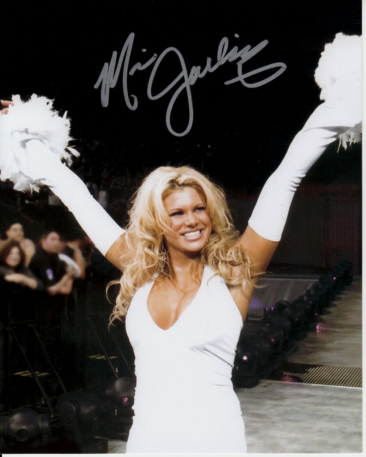 JACKIE HAAS hand-signed BUSTY SEXY CHEERLEADER 8x10 color closeup w/ UACC RD COA