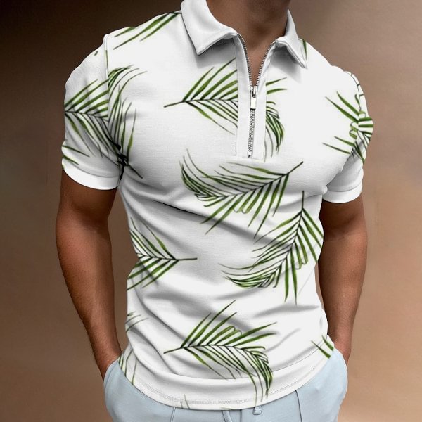BrosWear Green Palm Tree Short Sleeve Polo