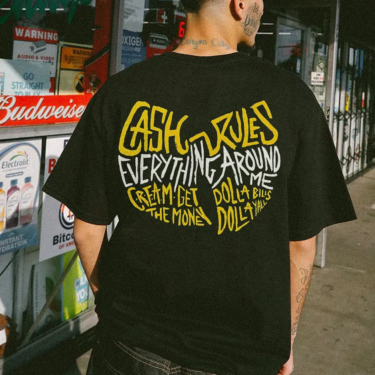 Cash Rules Everything Around Me Cream Get Polla Bilis The Money Dolla Yall Printed T-shirt