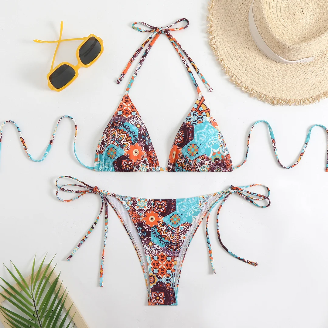 Brownm 2025 New Swimsuit Print Split Bikini Triangle With Sexy Bikini Set Swimsuit
