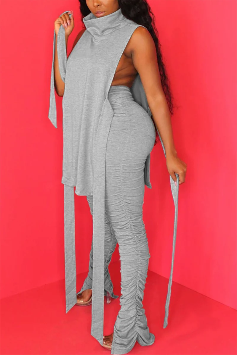 Grey Sexy HOLLOWED OUT pencil Sleeveless Two Pieces | EGEMISS