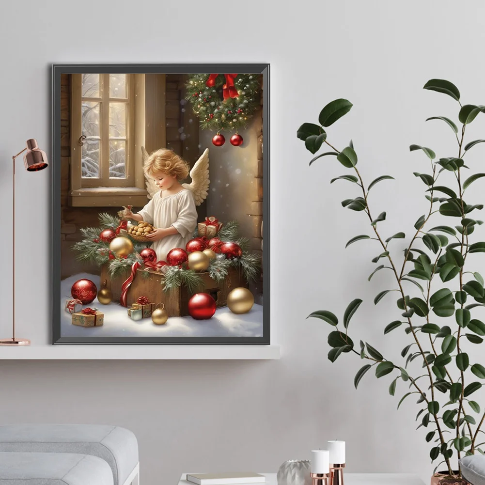 Diamond Painting - Full Round Drill - Christmas Angel Girl(Canvas|30*40cm)