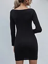 Off-The-Shoulder Solid Color Long Sleeve Zipper Sexy Slim Sweater Mini Dress