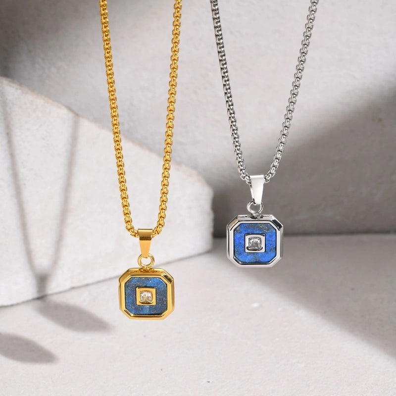 IG Style Square 304 Stainless Steel Natural Stone 18K Gold Plated Necklace