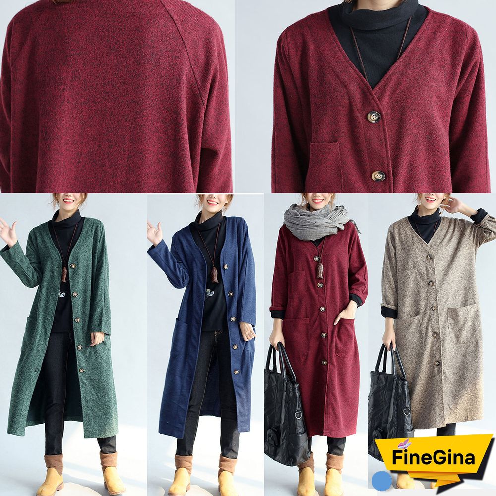 red winter cotton cardigans plus size long sleeve woolen vintage trench coats