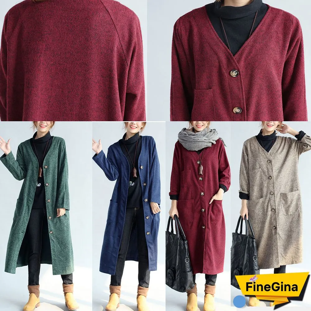 red winter cotton cardigans plus size long sleeve woolen vintage trench coats