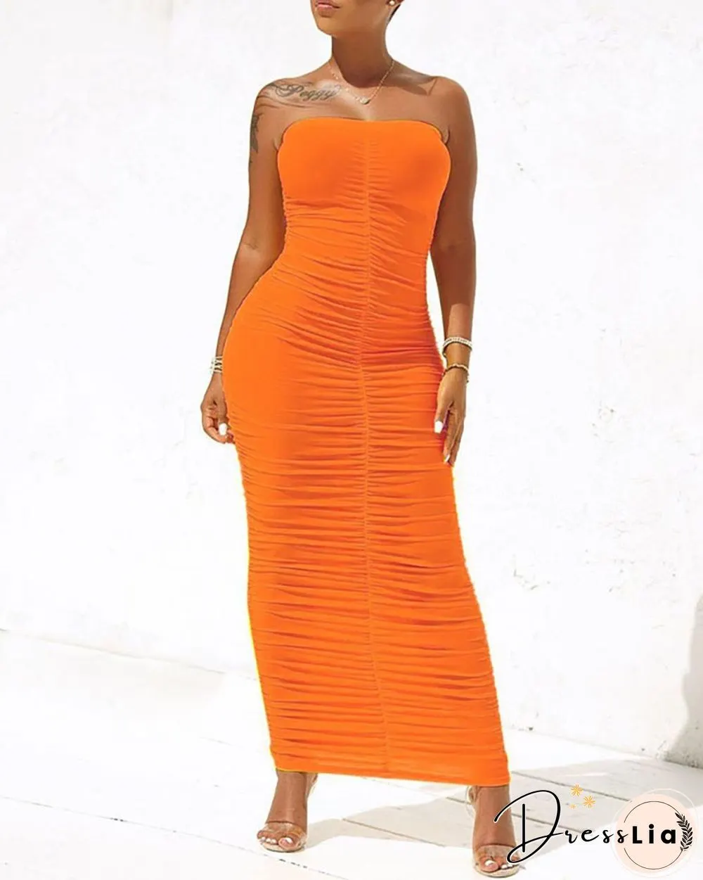 Bandeau Ruched Sleeveless Maxi Dress